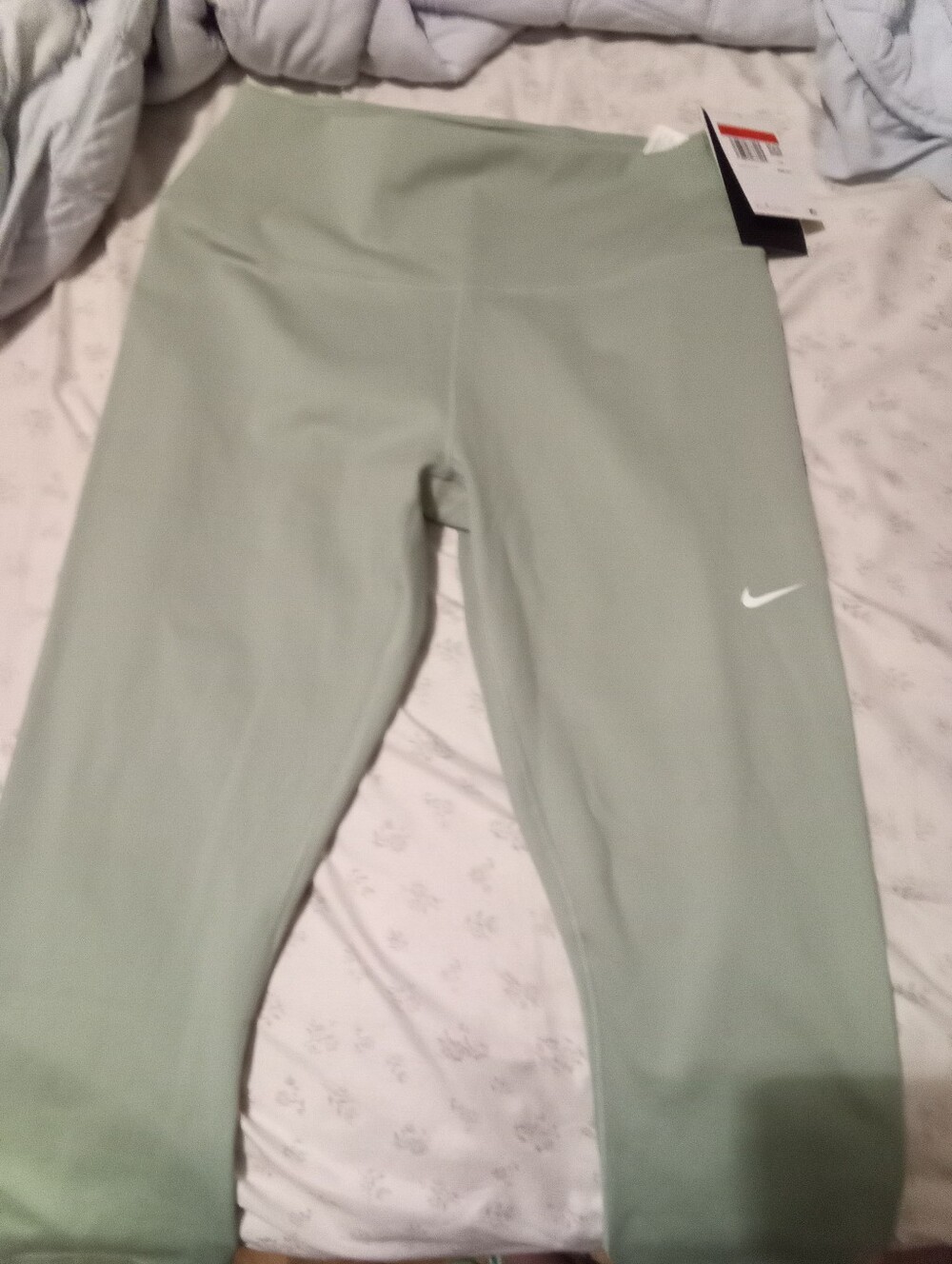 Nike Women ' Sage Green Athletic Leggings with White Swoosh